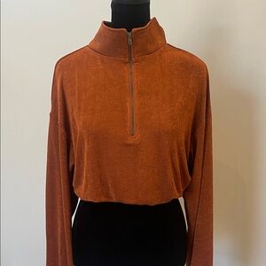 Women’s Half-Zip Mock Neck Pullover -cropped brown top new
